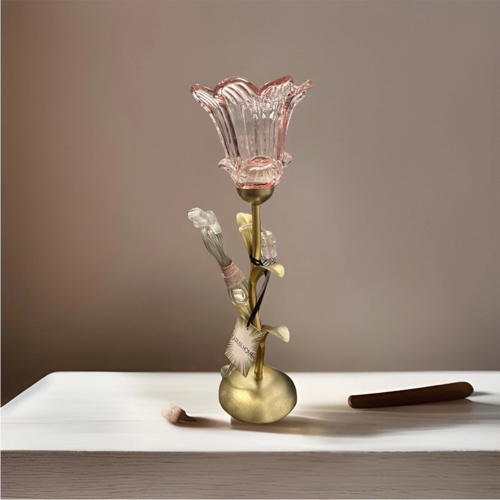 NWT Karma Home Viral Gold Pink Flower Lily Rose Lamp TikTok